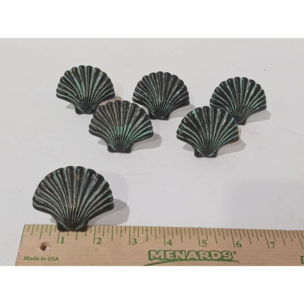 6 Seashell‎  rustic iron knobs pulls drawer door handles cabinet craft